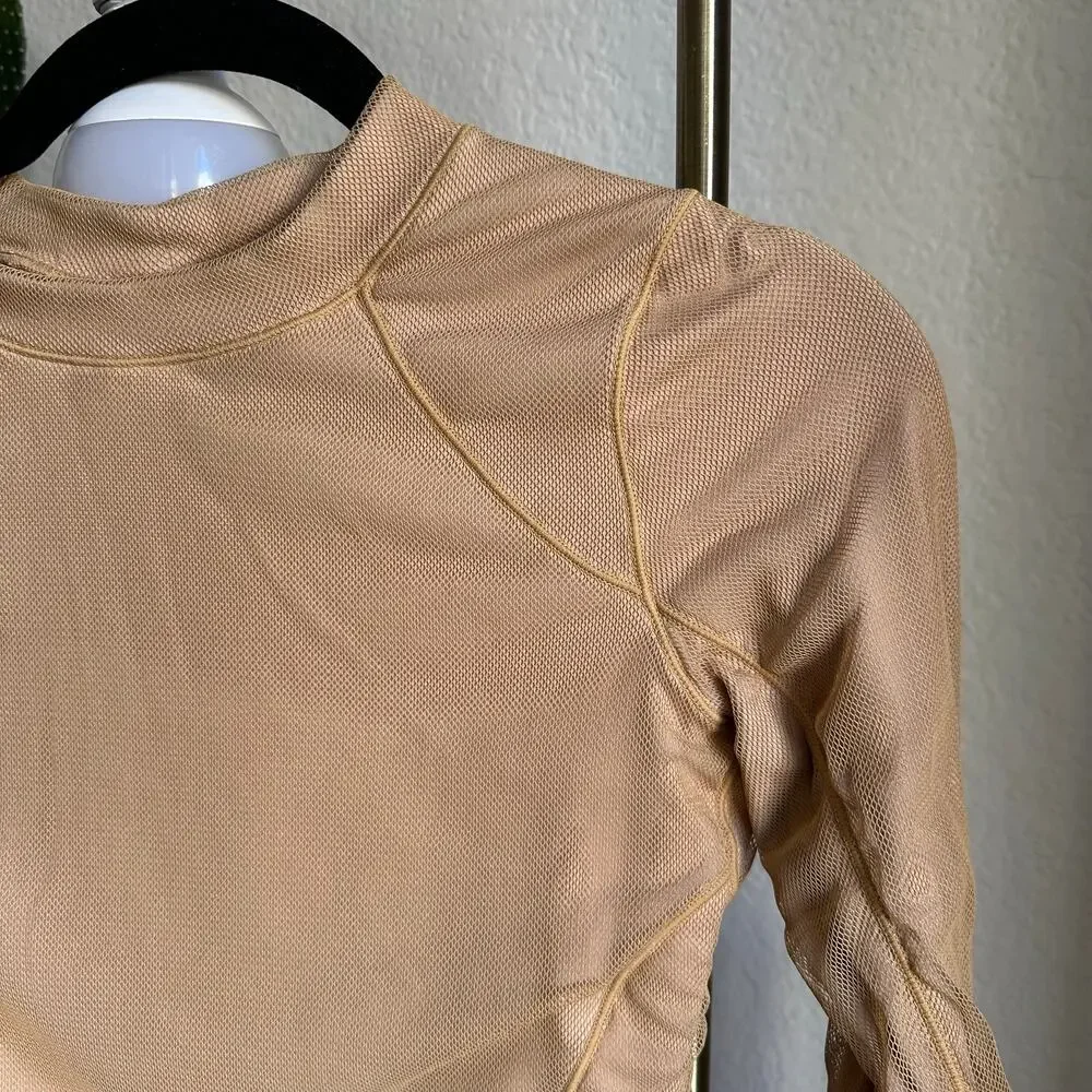 Alo Yoga Tan Textured Tulle Longsleeve